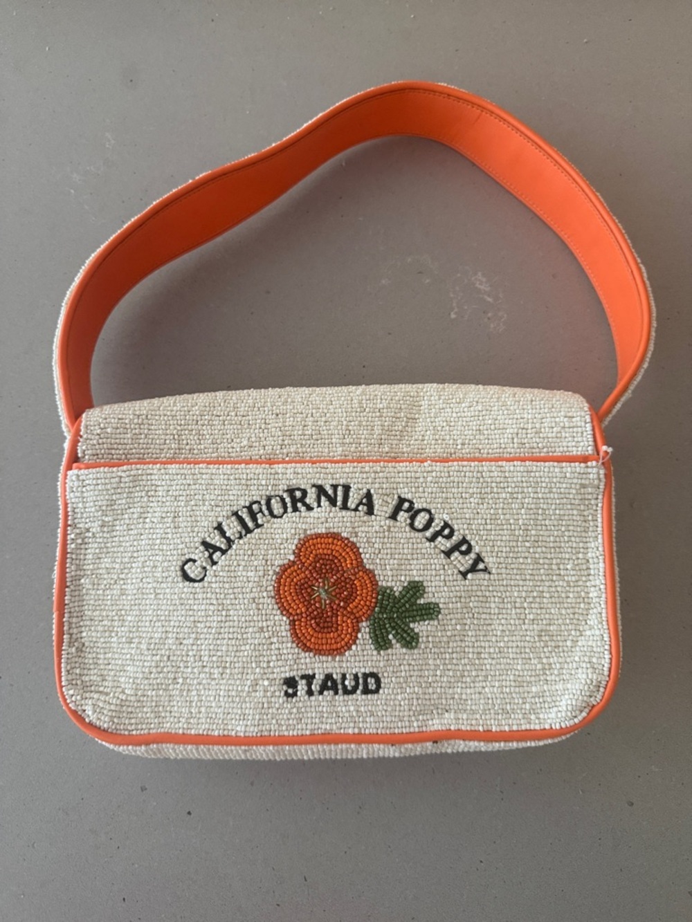 STAUD Seed Shop Beaded Floral Shoulder Bag — Orange and Cream California Poppy - Picture 4 of 5